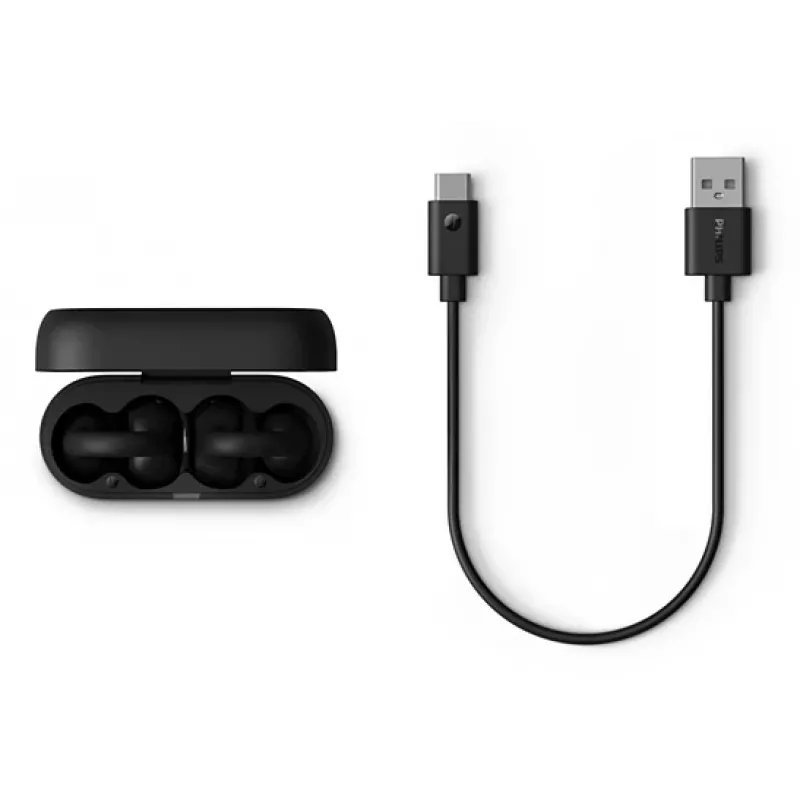 Philips 2000 serijos TAQ2000BK ausinės, belaidės TWS, ausų segtukai, atviro tipo, skambučiams/muzikai, Bluetooth, juodos