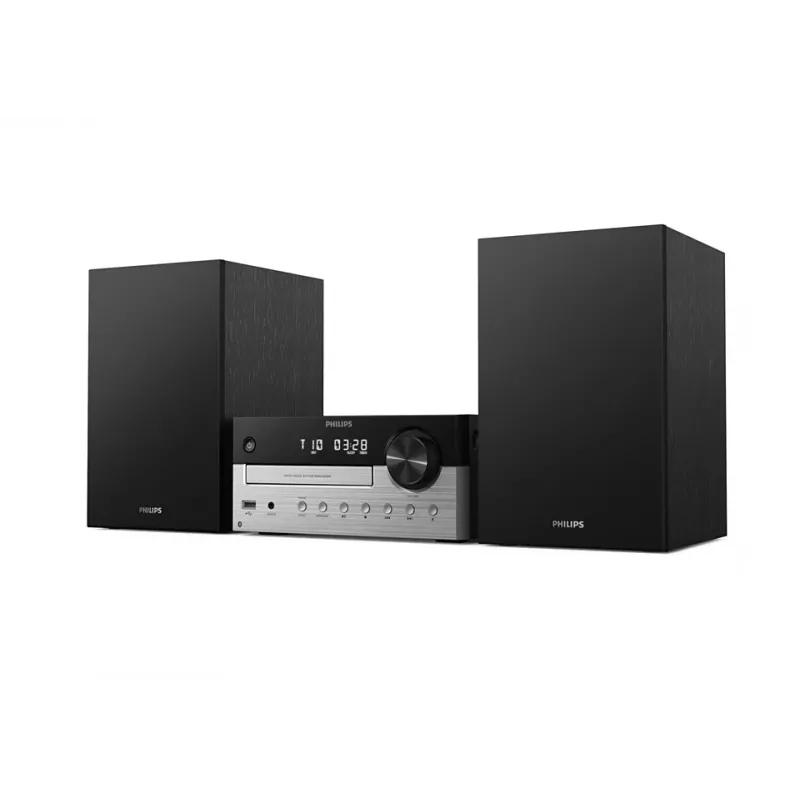 Philips TAM4205M2/12 namų garso mikro sistema – 80 W RMS, 2 krypčių garsiakalbiai, Bluetooth, FM, LED ekranas, diskų dėklas (Juoda/Sidabrinė)