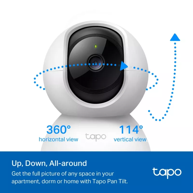 TP-Link Tapo Pan/Tilt belaidė namų apsaugos IP kamera, patalpų, 2400 MHz, stalas, juoda/balta