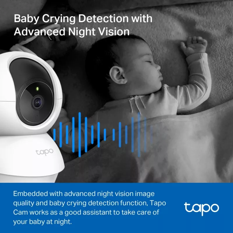 TP-Link Tapo Pan/Tilt belaidė namų apsaugos IP kamera, patalpų, 2400 MHz, stalas, juoda/balta