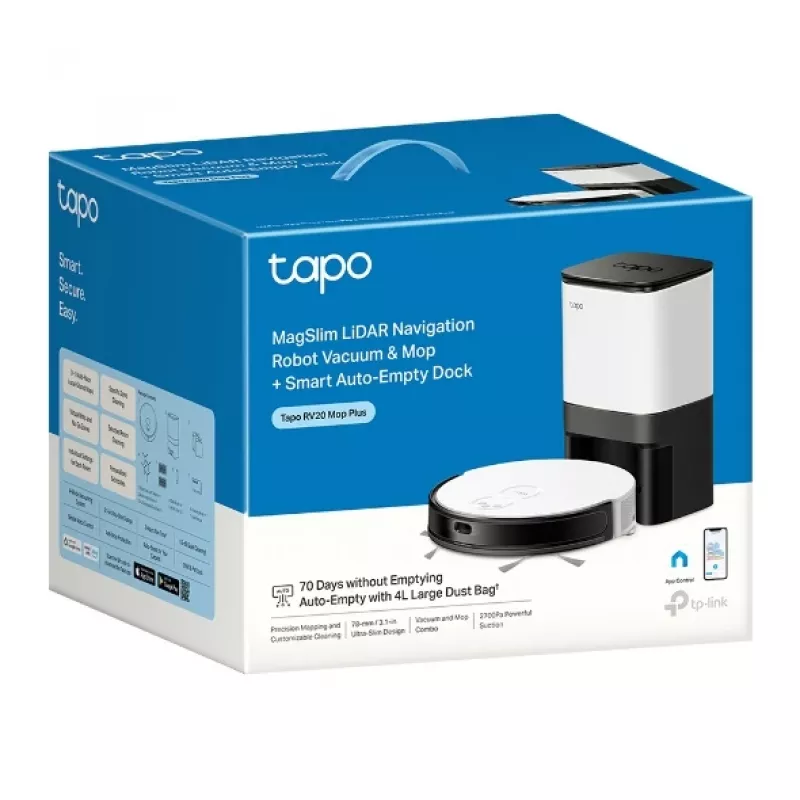 TP-Link Tapo RV20 Mop Plus 0,35 L Juoda, Balta