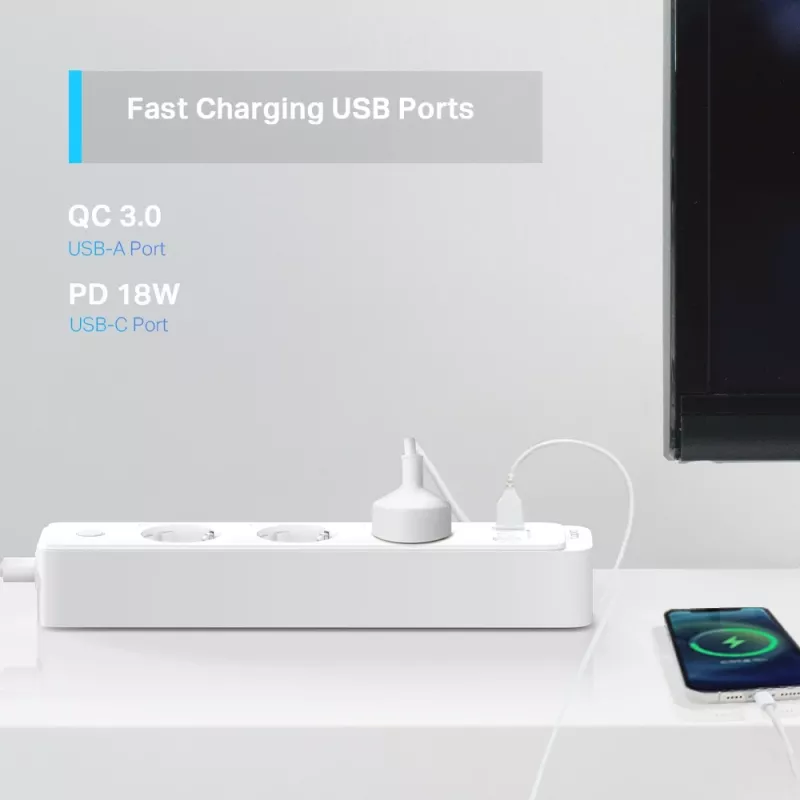 TP-Link Tapo P300 3 kištukiniai lizdai, tipas F (CEE 7/4), 1,5 m, 2300 W, balta