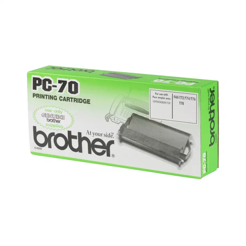 Fax kasetė Brother PC70 – juoda, 140 puslapių, skirta FAXT72/74/76/78/7 Plus/92/94/96/98