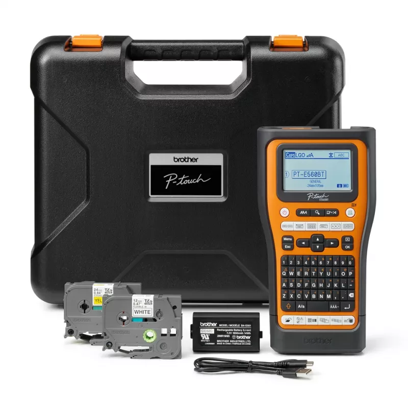 Brother PT-E560BTVP etikečių spausdintuvas – terminis pernešimas, 180x180 DPI, 20 mm/s, laidinis ir belaidis, Bluetooth, HSE/TZe, QWERTY