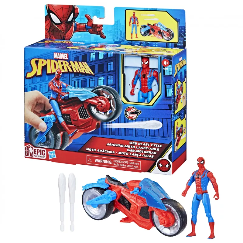 Marvel Spider-Man Web Blast Cycle žaislinis motociklas su Spider-Man figūrėle