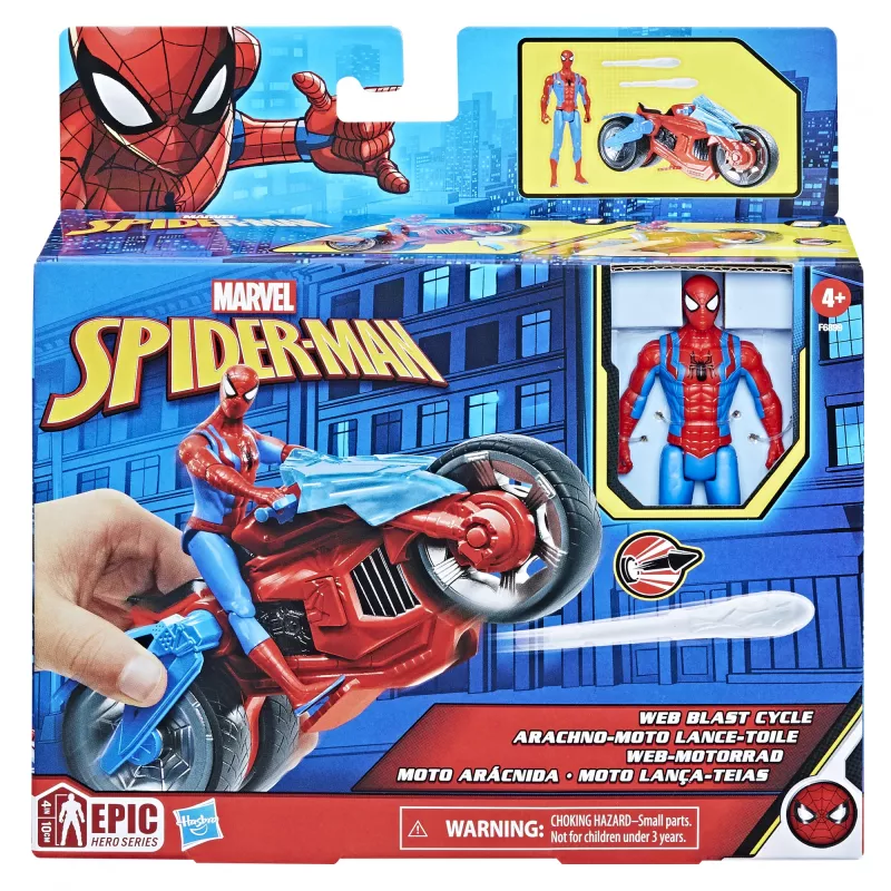 Marvel Spider-Man Web Blast Cycle žaislinis motociklas su Spider-Man figūrėle