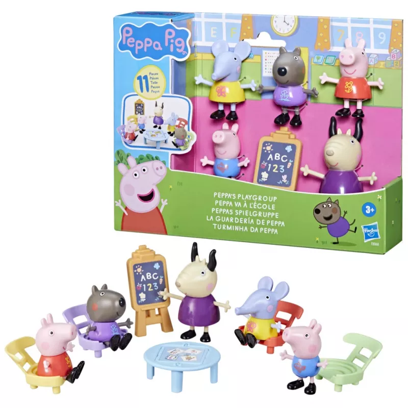Hasbro Peppa Pig Playgroup žaidimų rinkinys su 5 figūrėlėmis ir 6 aksesuarais, ikimokykliniai žaislai nuo 3 metų mergaitėms ir berniukams