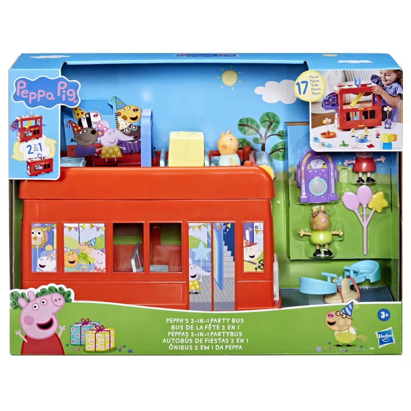 Peppa Pig 2 viename vakarėlių autobusas, veiksmo/nuotykių, 3 metai, įvairiaspalvis, plastikinis