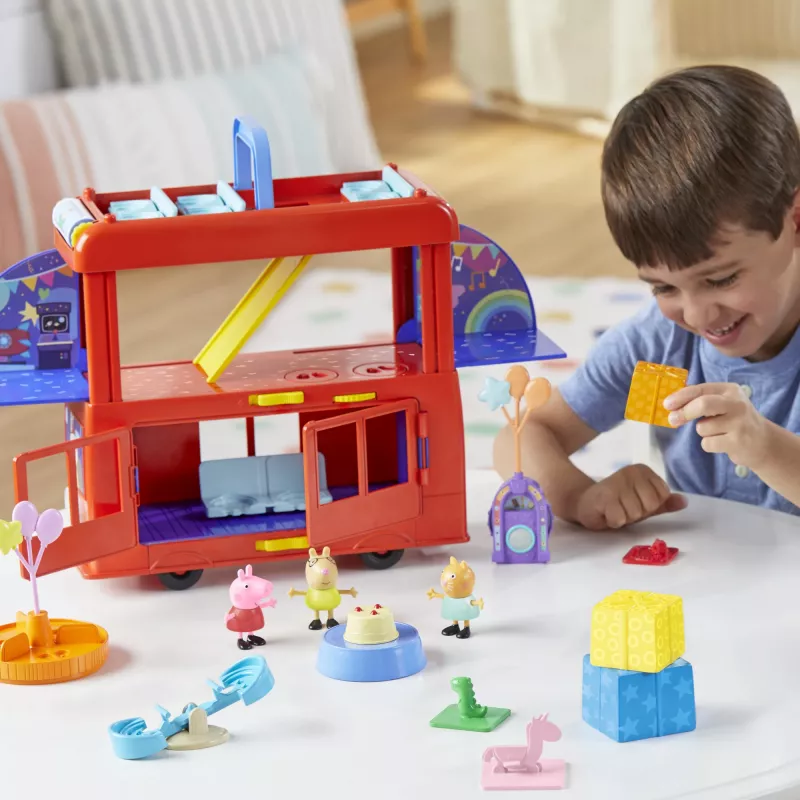 Peppa Pig 2 viename vakarėlių autobusas, veiksmo/nuotykių, 3 metai, įvairiaspalvis, plastikinis