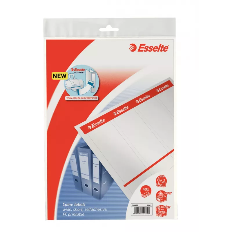 Esselte 20822 lipnios etiketės segtuvų nugarėlėms, 10 A4 lapų