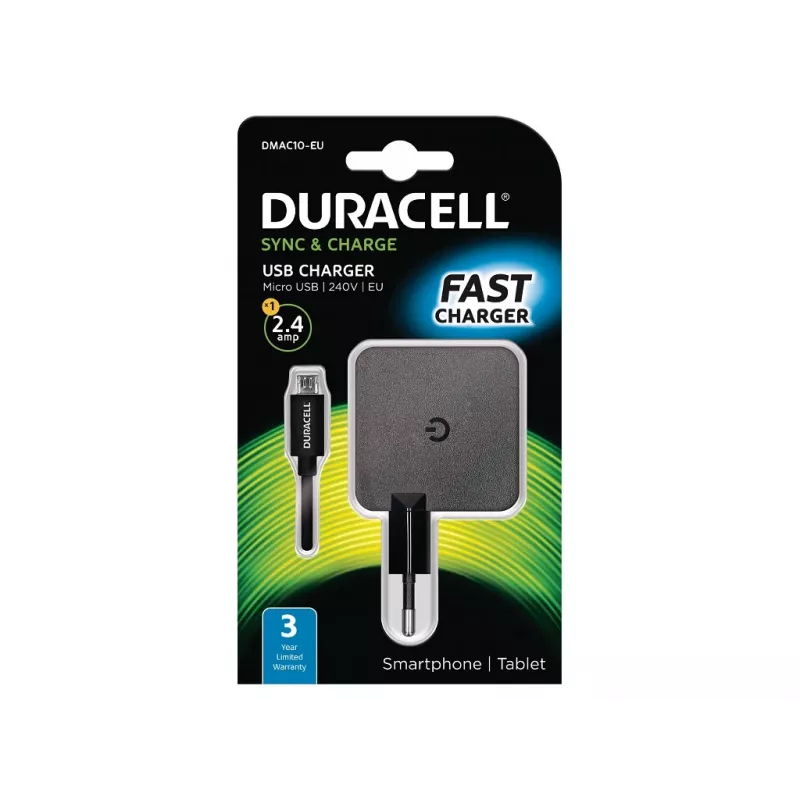 Duracell 2.4A sieninis įkroviklis telefonams/planšetėms, 5 V, 2.4 A, juodas