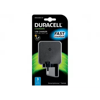 Duracell 2x2.4A USB telefono/planšetinio kompiuterio įkroviklis, vidinis, AC, 5 V, juodas