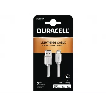 Duracell Sync/Charge kabelis 1 m baltas, USB A, Lightning, 2.0