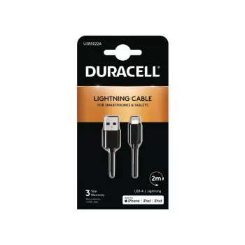 Duracell Sync/Charge kabelis 2 m juodas, USB A, Lightning, 2.0