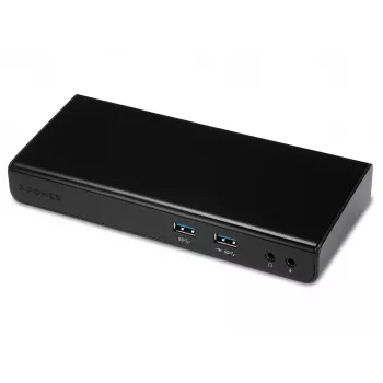 2-Power USB 3.0 dviejų ekranų dokų stotelė, jungtis: USB Type-A, USB Type-B, 3,5 mm, Gigabit Ethernet, juoda