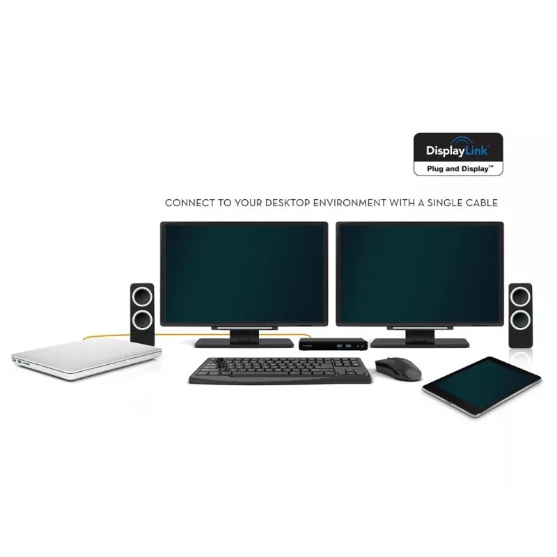 2-Power USB 3.0 dviejų ekranų dokų stotelė, jungtis: USB Type-A, USB Type-B, 3,5 mm, Gigabit Ethernet, juoda