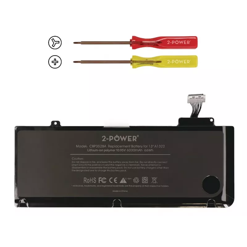 2-Power 10.95V 6000mAh li-polimerinė nešiojamojo kompiuterio baterija, skirta Apple MacBook Pro 13 col. A1278, 2009 m. vidurys (EMC2326)