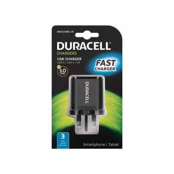 Duracell sieninis įkroviklis su USB-C ir USB-A, juodas