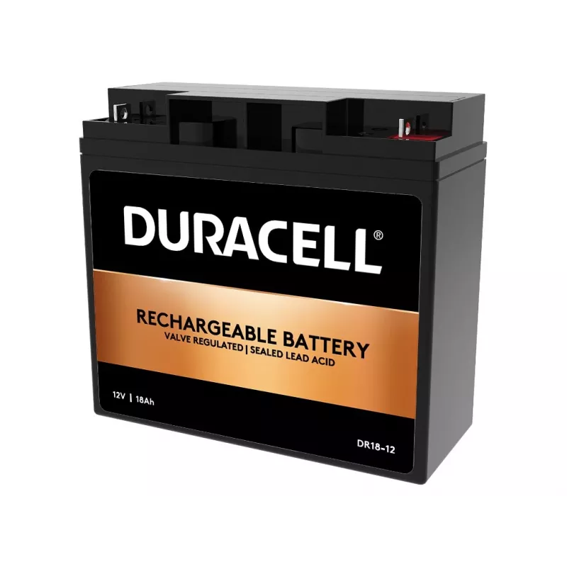 Duracell 12V 18Ah VRLA baterija, sandarus švino rūgšties akumuliatorius, 12 V, 18 Ah, 18000 mAh, 216 Wh, juoda