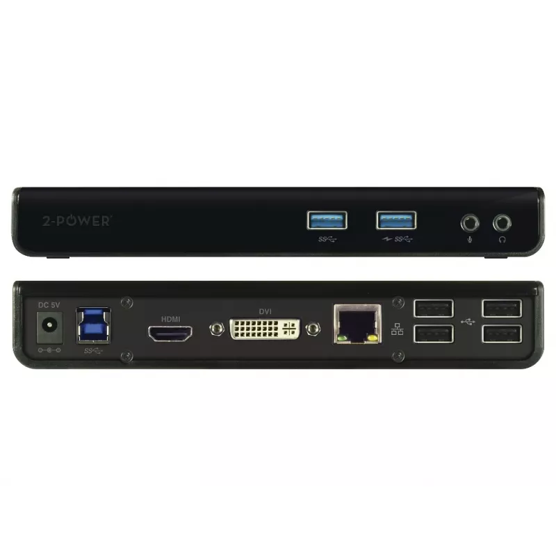Dokavimo stotelė / prievadų replikatorius 2-Power DOC0110A, USB 3.2 Gen 1 (3.1 Gen 1) Type-B, laidinis, juodas