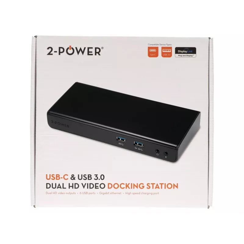 Dokavimo stotelė / prievadų replikatorius 2-Power DOC0110A, USB 3.2 Gen 1 (3.1 Gen 1) Type-B, laidinis, juodas