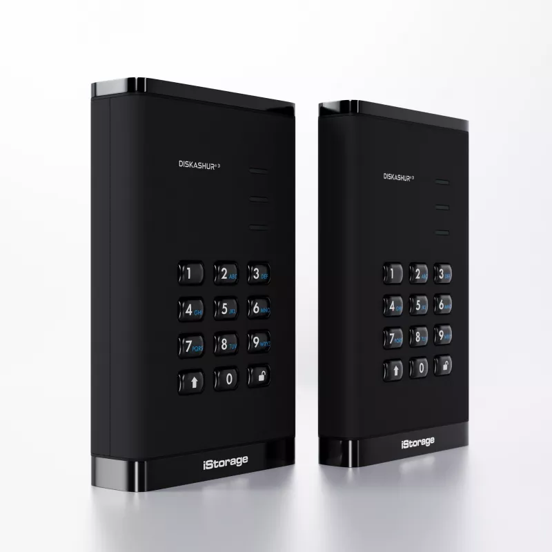 iStorage diskAshur³ 4 TB juoda | Saugus nešiojamas kietasis diskas | FIPS 140-3 Level 3 atitiktis | Common Criteria EAL 5+ | PIN apsauga | AES-XTS 256 bitų aparatinė šifravimo technologija | GDPR, TAA atitiktis | Atsparus dulkėms ir vandeniui