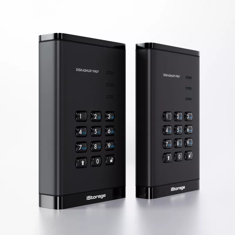 iStorage diskAshur PRO3 SSD 256-bit 2TB FIPS 140-3 Level 3, 2 TB, 2,5 colio, USB Type-A / USB Type-C, 3.2 Gen 1 (3.1 Gen 1), 448 MB/s, Juoda