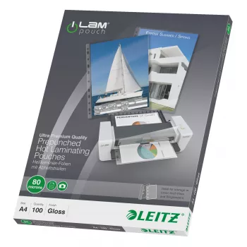 Leitz iLAM A4 laminavimo maišeliai su skylutėmis, 80 mikronų, 100 vnt.