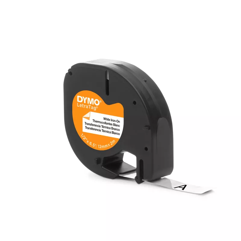 DYMO LetraTag lyginamos audinio etiketės | Autentiškos | 12 mm x 2 m ritinys | Juodas spausdinimas ant balto | Idealiai tinka uniformoms/vaikų drabužiams | LetraTag spausdintuvams