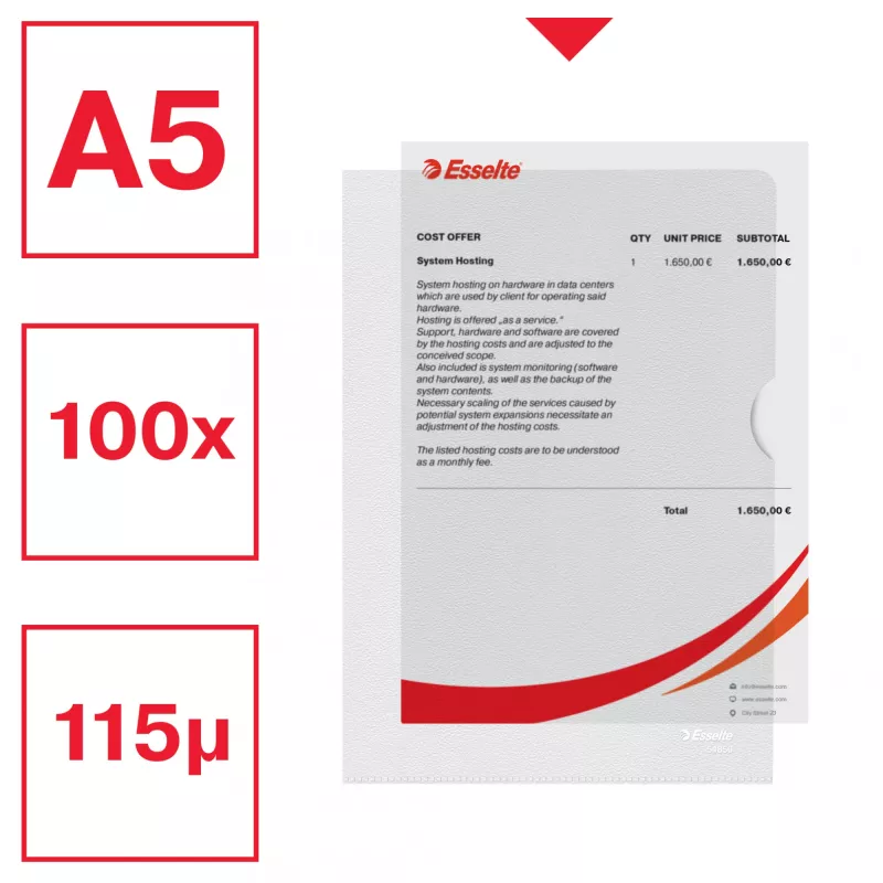Esselte Premium A5 aplankas, projektinis aplankas, A5, polipropilenas (PP), skaidrus, portretinis, 40 lapų