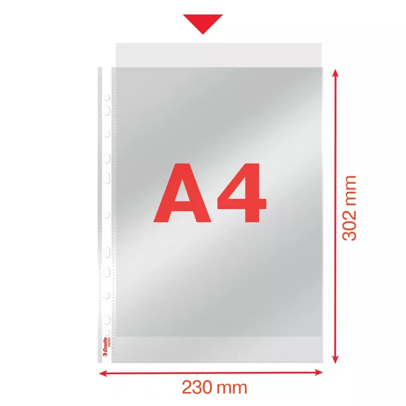 Esselte Pocket Heavy Duty 105my A4, 210 x 297 mm (A4), Skaidrus, Polipropilenas (PP), Viršus, 0,105 mm, 230 mm