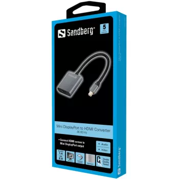 Sandberg Adapter MiniDP1.4 į HDMI2.0 4K60, Mini DisplayPort, HDMI A tipas (standartinis), Kištukas, Lizdas, 3840 x 2160 pikselių, 6 Gbit/s