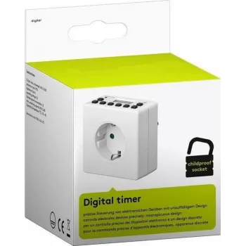 MicroConnect GRUTIMER3 išmanusis kištukinis lizdas su LCD laikmačiu, 110×81×78 mm, baltas