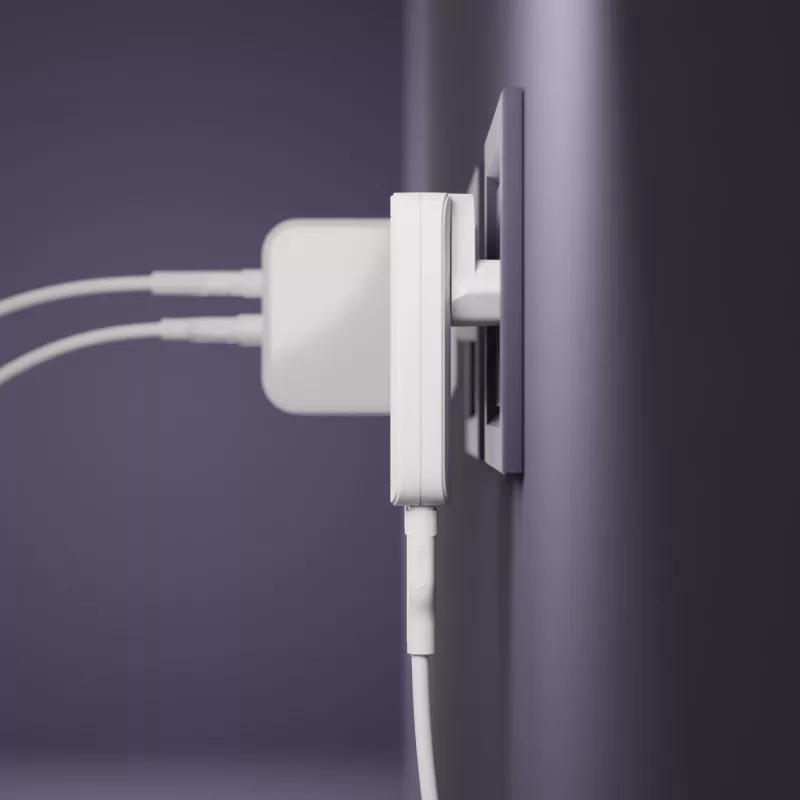 d bramante dbramante1928 Pro EU/US plonas įkroviklis — USB-C 20W + USB-A 18W, baltas, vidaus AC
