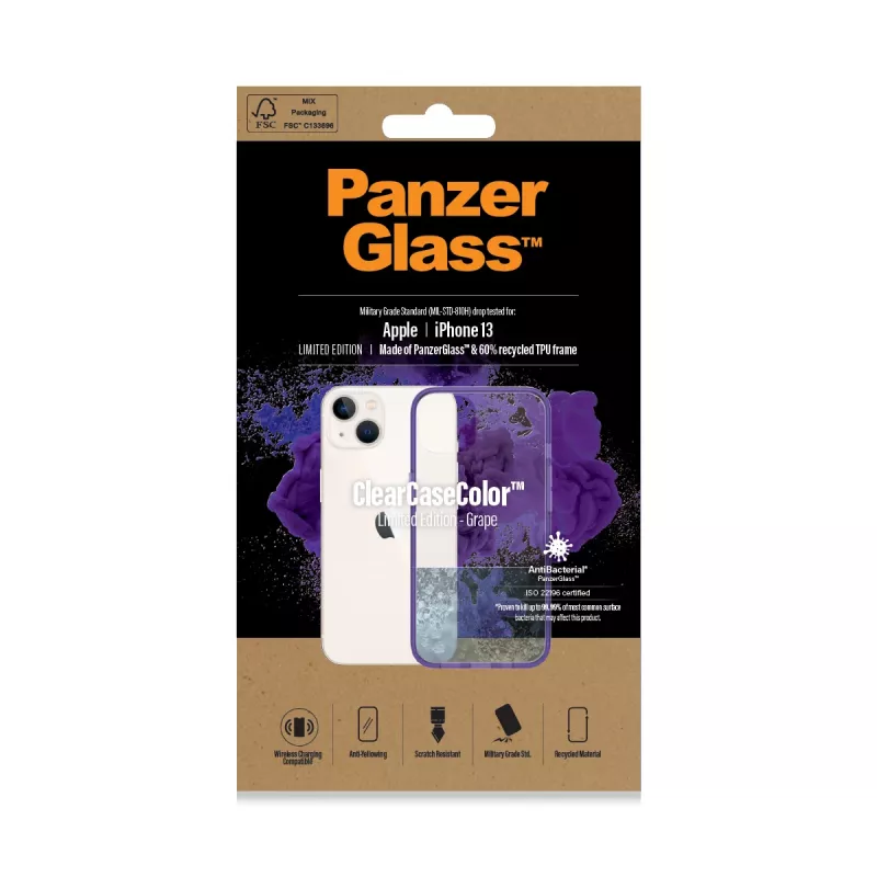 PanzerGlass ® ClearCaseColor™ iPhone 13 - Grape (violetinė) permatomas dėklas iš grūdinto stiklo