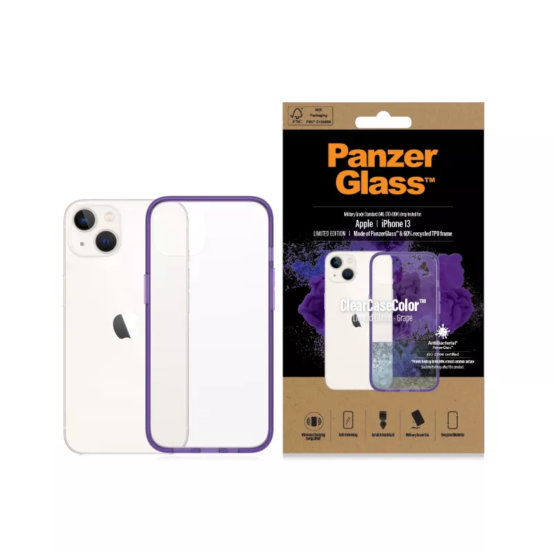 PanzerGlass ® ClearCaseColor™ iPhone 13 - Grape (violetinė) permatomas dėklas iš grūdinto stiklo