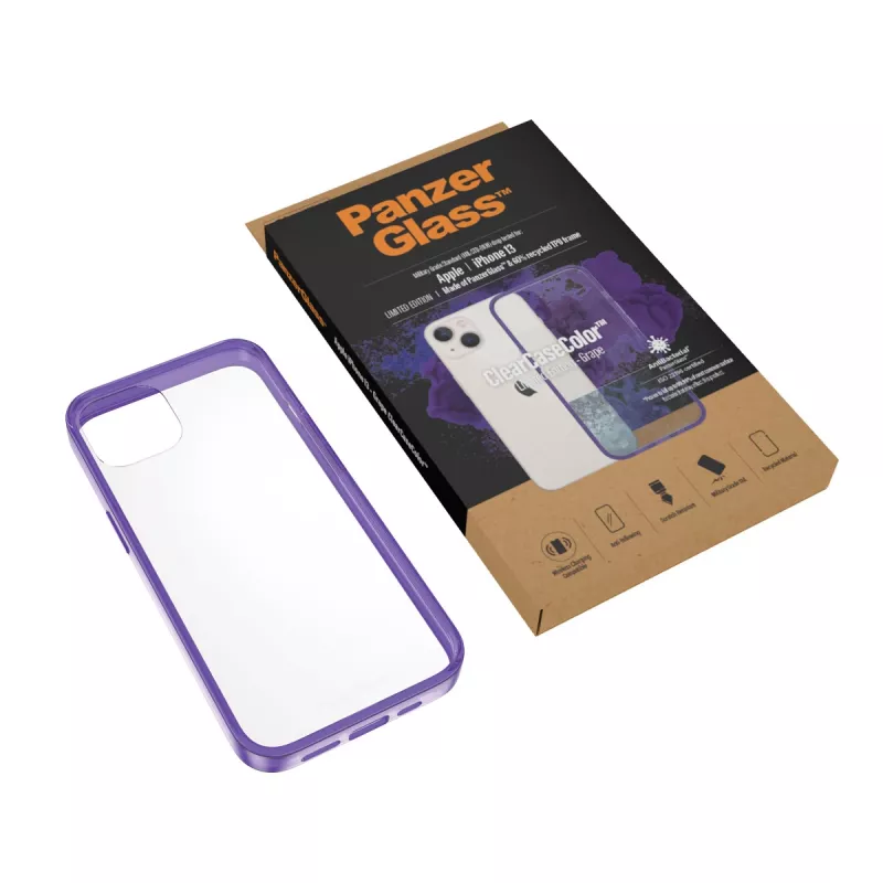 PanzerGlass ® ClearCaseColor™ iPhone 13 - Grape (violetinė) permatomas dėklas iš grūdinto stiklo