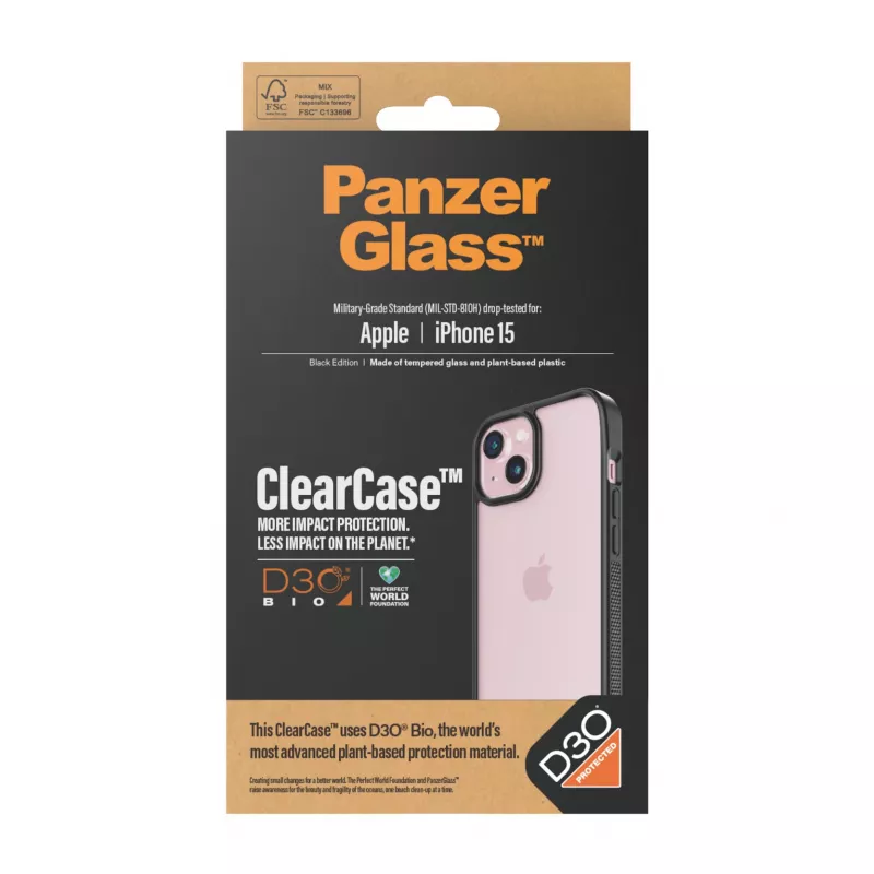 PanzerGlass ClearCase iPhone 15 permatomas dėklas su D3O® Bio