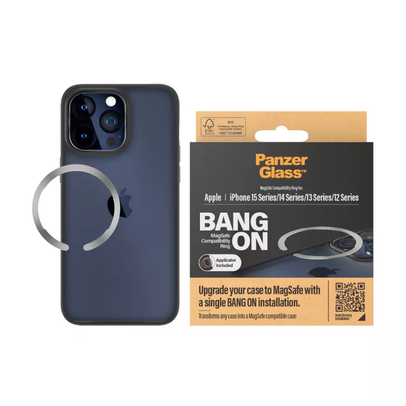 PanzerGlass Bang On MagSafe suderinamumo žiedas, skirtas iPhone 12 13 14 15, skaidrus