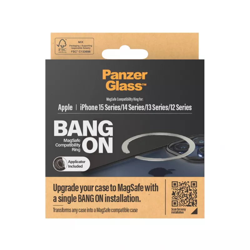 PanzerGlass Bang On MagSafe suderinamumo žiedas, skirtas iPhone 12 13 14 15, skaidrus