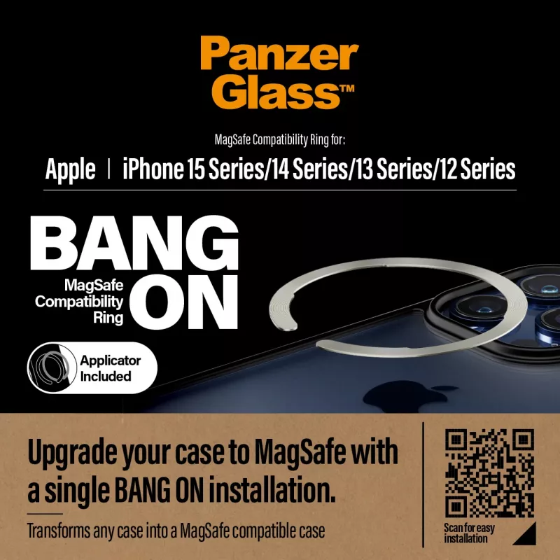PanzerGlass Bang On MagSafe suderinamumo žiedas, skirtas iPhone 12 13 14 15, skaidrus
