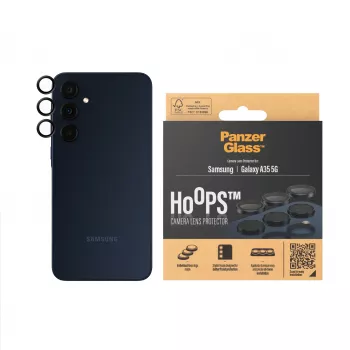 Apsauginis objektyvo stiklas PanzerGlass Hoops, Samsung Galaxy A35 5G, grūdintas stiklas, juodas rėmelis