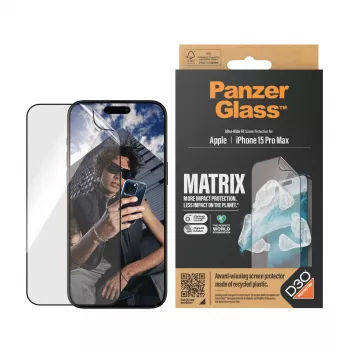 PanzerGlass ® ECO MATRIX ekrano apsauga su D3O® iPhone 15 Pro Max | Ultra-Wide Fit su AlignerKit