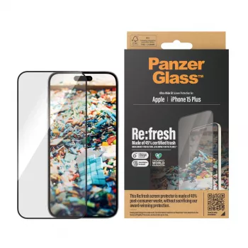 PanzerGlass ® Re:fresh Ekrano apsauga iPhone 15 Plus | Ultra-Wide Fit su EasyAligner