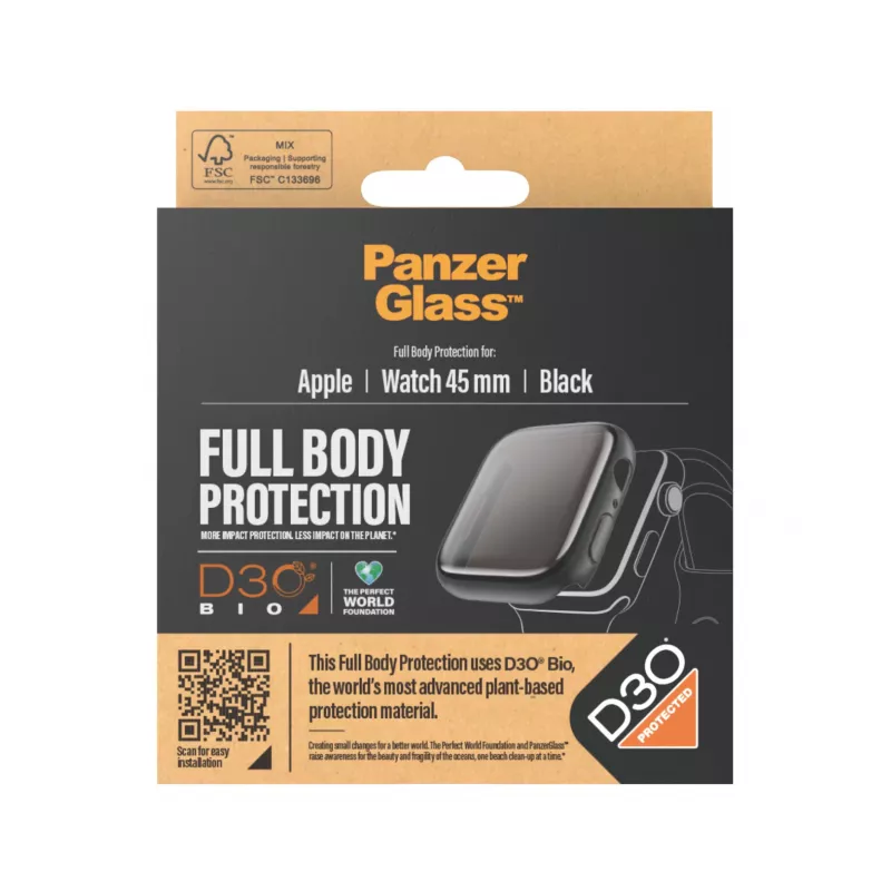 PanzerGlass Screen Protector Full Body Apple Watch Series 9 D3O 45mm Juoda