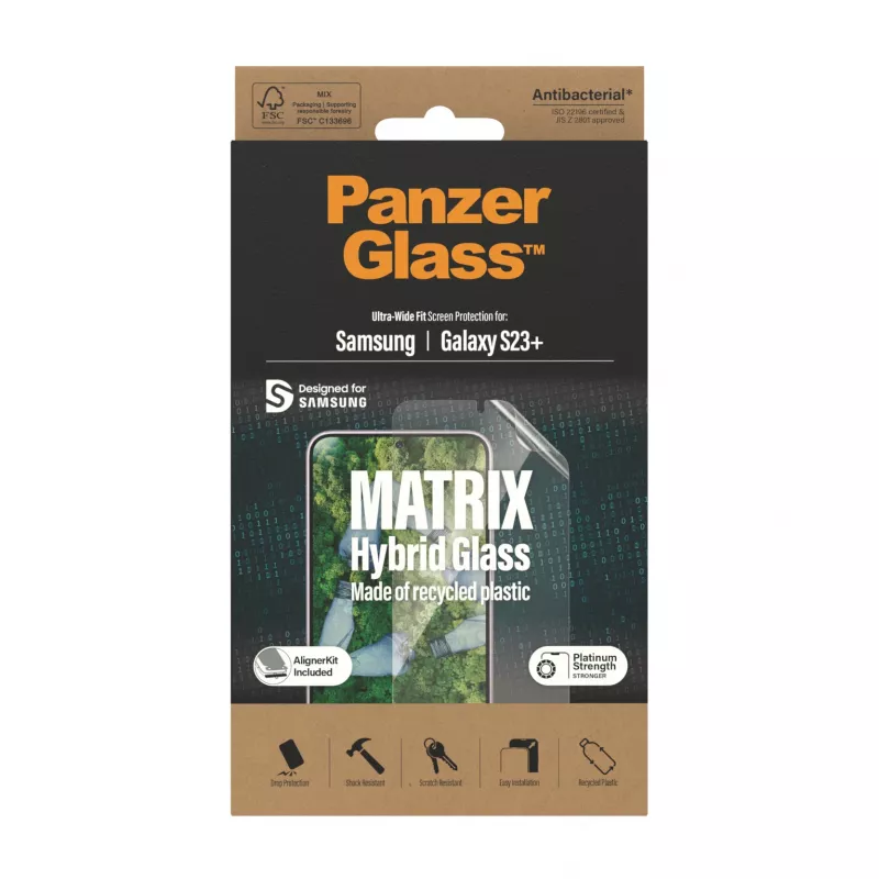 PanzerGlass ® ECO MATRIX ekrano apsauga Samsung Galaxy S23+ | Ultra-Wide Fit su AlignerKit