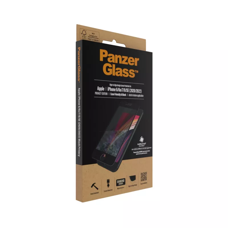 PanzerGlass ® privatumo apsauginis stiklas iPhone SE (2020/2022) | 8 | 7 | 6 | 6s | nuo krašto iki krašto