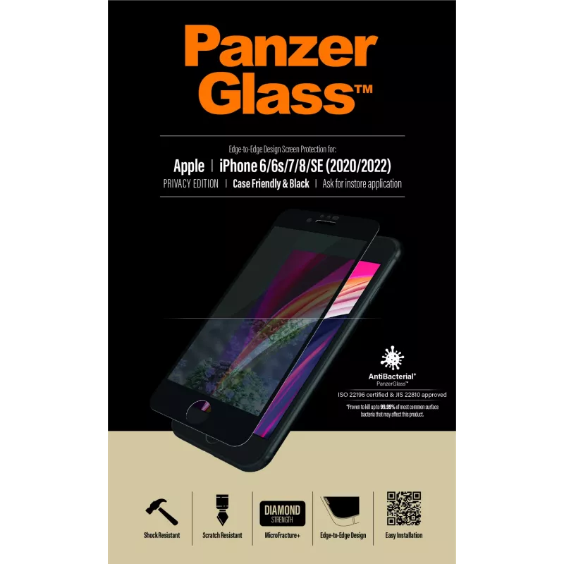 PanzerGlass ® privatumo apsauginis stiklas iPhone SE (2020/2022) | 8 | 7 | 6 | 6s | nuo krašto iki krašto