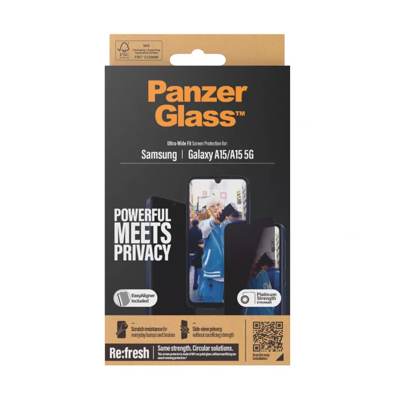 PanzerGlass ® Privatumo ekrano apsauga Samsung Galaxy A15 | A15 5G | Ultra-Wide Fit su EasyAligner