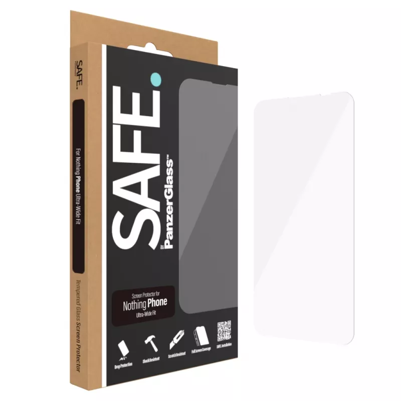 PanzerGlass SAFE. apsauginis stiklas Nothing Phone — Ultra-Wide Fit, grūdintas stiklas + PET, atsparus įbrėžimams ir smūgiams, sausas klijavimas